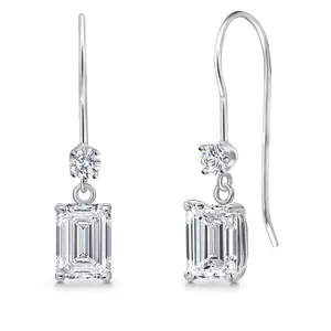1.53 Cttw Lab Grown Diamond Dangle Earrings for Women | 14K White Gold | Emerald Cut Center Diamond 0.70 Ct | IGI Certified | D-E Color | VS1-VS2 Clarity