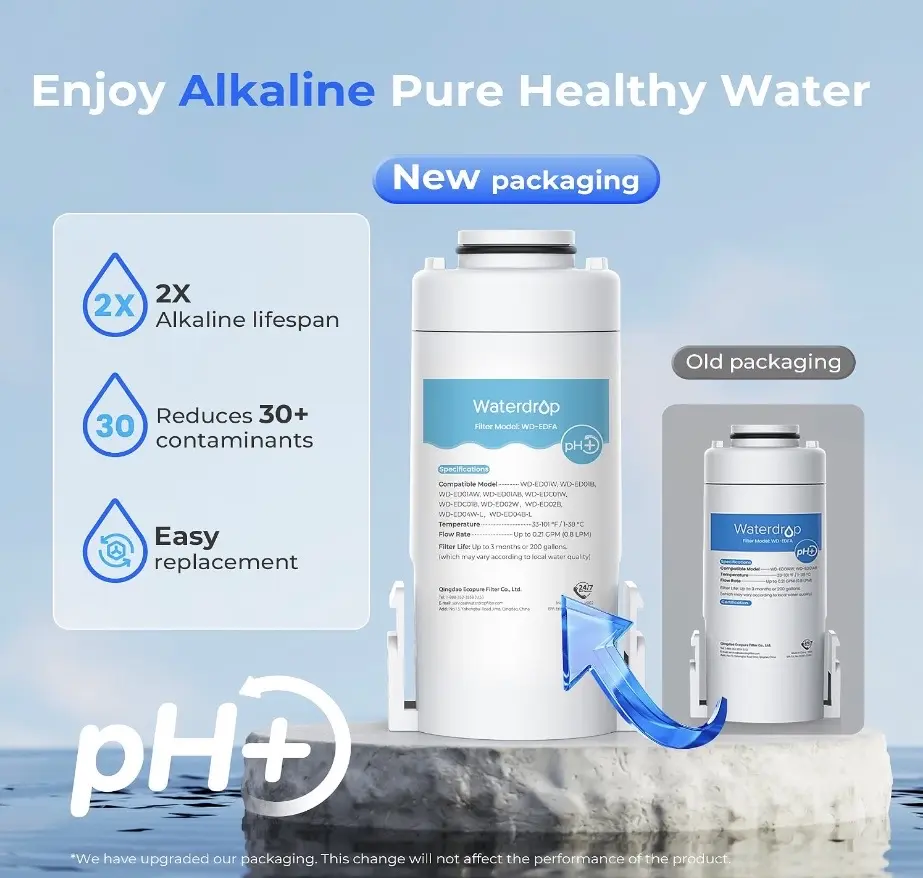 Waterdrop pH+ Alkaline Water Filter Cartridge - 2X Lifespan, Reduces 30+ Contaminants, Easy Replacement, New Packaging