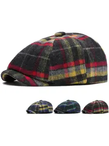 Berets Men Women Autumn Winter Wool Beret Hat Artist Painter Flat Cap Hat Female Male Colored Plaid Octagonal Beret Cap Classic Baseball Cap