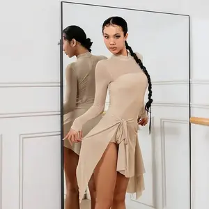 2025 Summer Women’s Elegant Latin & Ballroom Dance Unitard Set with Built-in Bra & Skirt - Sophisticated Performance Outfit