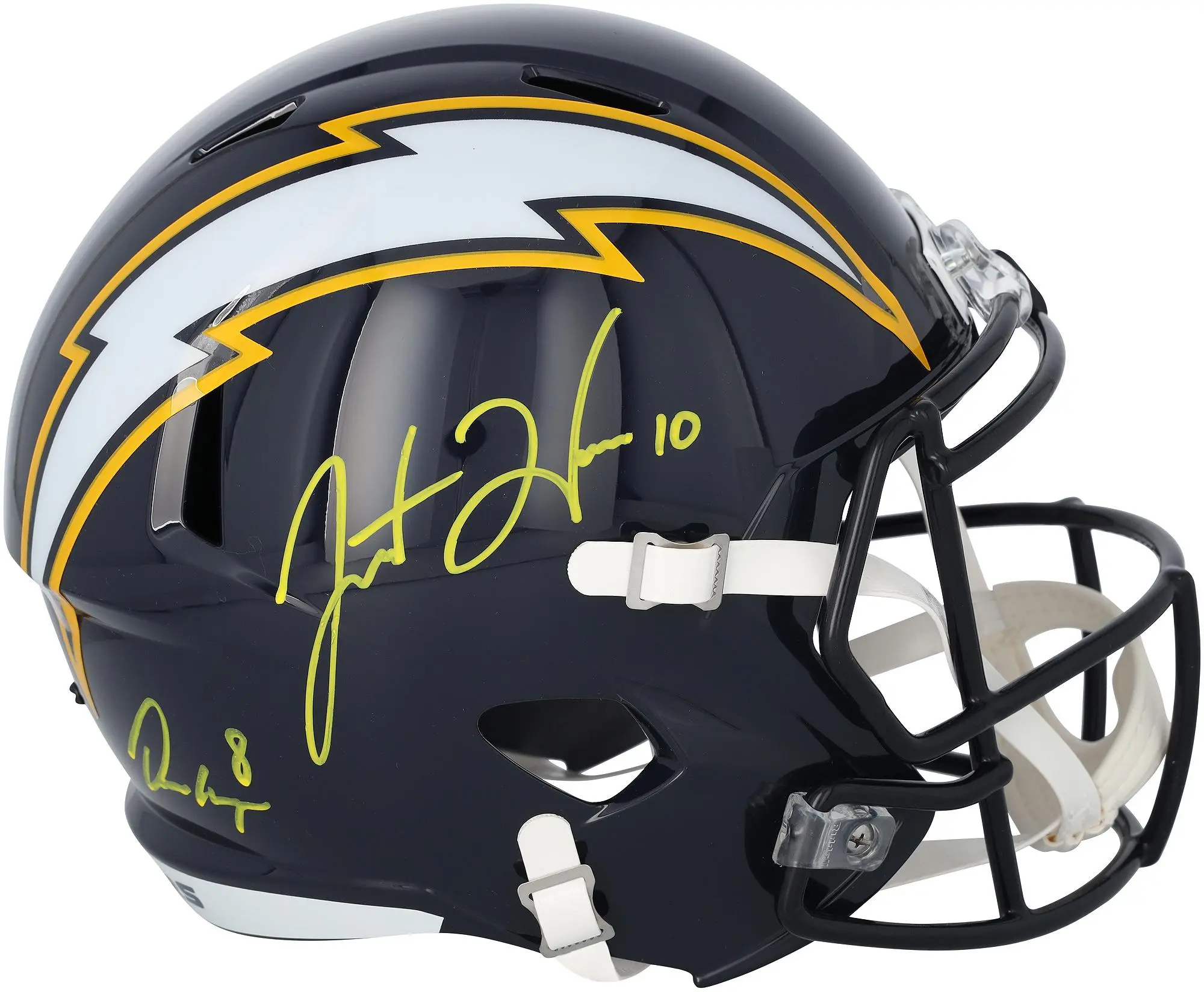 Omarion Hampton and Justin Herbert Los Angeles Chargers Autographed Riddell 2025 Alternate Navy Speed Replica Helmet - Fanatics Authentic Certified