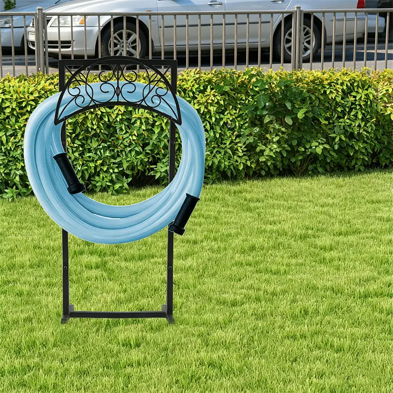 Freestanding Garden Hose Holder - Upgraded Sturdy Powder Coated Heavy Duty Water Hose Stand with Detachable Outdoor Storage Basket, 150ft Capacity, 4 Strengthened Anchor Points, No-Mounting Organizer for Farm