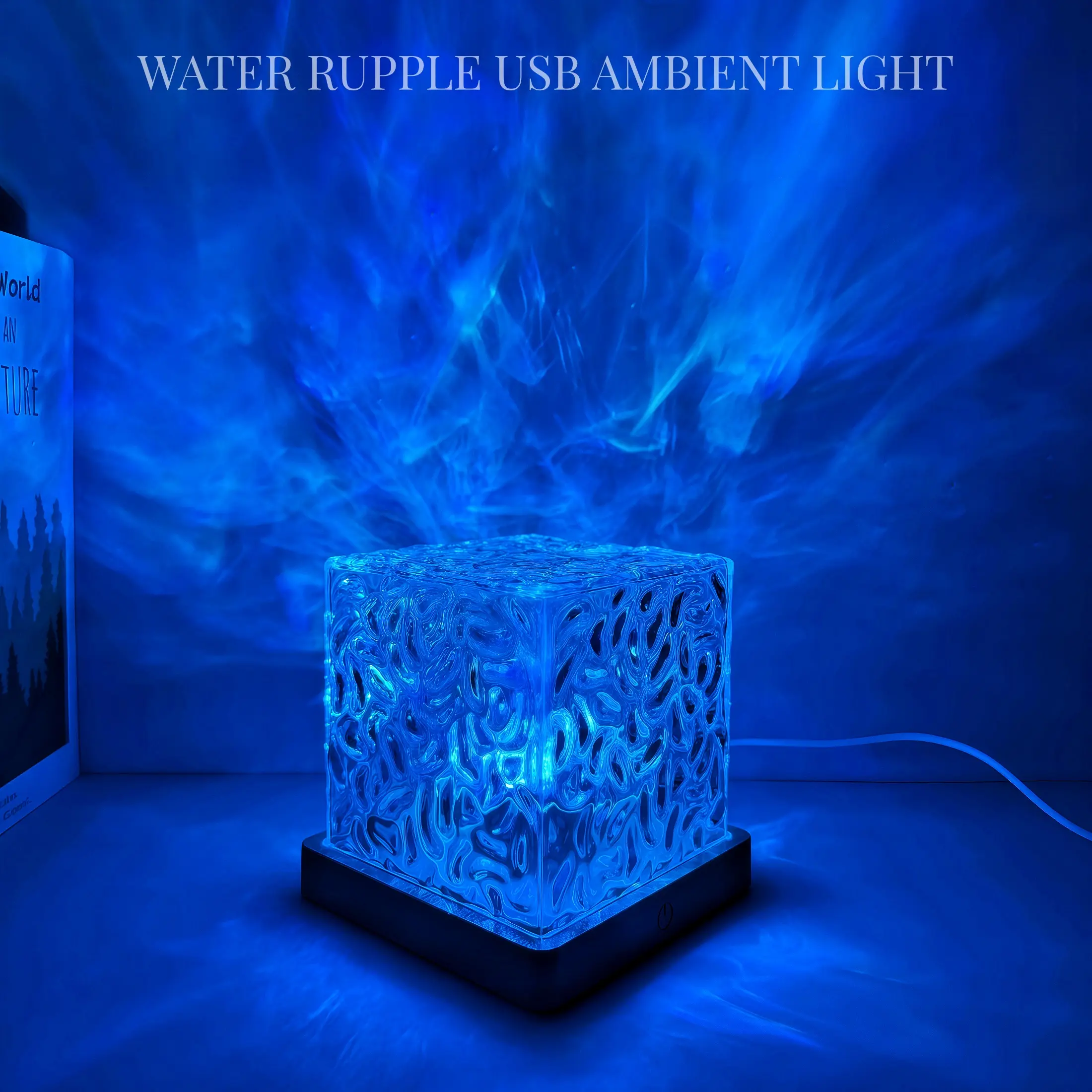 LED water ripple light, USB rotating water wave projection light, USB ambient night light, 16 color changes, touch control, colored crystal light, Decorative Ambiance Lighting, Led Atmosphere Lights, suitable for home decoration