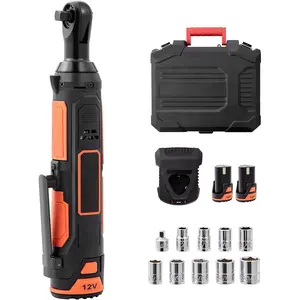 VEVOR 3/8" Cordless Electric Ratchet Wrench Set, 12V High Torque Tool with 33 Ft-lbs Torque, 45-Min Fast Charge, 2-Pack 2.0Ah Batteries, Built-in LED Light, 10 Sockets, Variable Speed Trigger