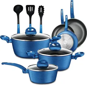 NutriChef 12-Pc Blue Nonstick Cookware Set - Professional Pots & Pans with Durable Coating, All Cooktops Compatible, Including Induction