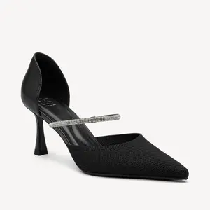 CharmElle Sparkle Pointed Toe Heeled Pumps with Elegant Ankle Strap for Women's Formal Wear
