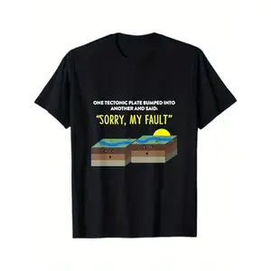 Funny Earthquake Pun T-Shirt - "Sorry My Fault" Geological Joke Tee with Tectonic Plate Design - Black Shirt & Yellow Text - 100% Breathable Regular Fit Casual Top for Geology Lovers, Science Nerds & Earth Science Enthusiasts - Adult Sizes