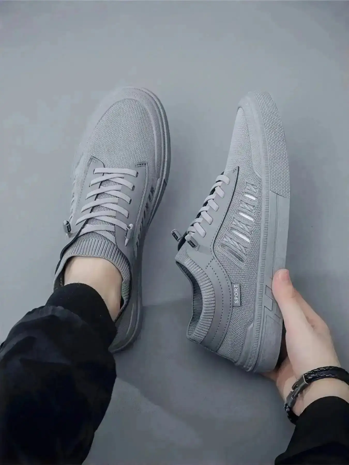 Men's Airy Canvas Rubber Walkers Soft Soled Korean Style Trendy Versatile Flyknit Sportswear Daily Snkrs Comfy Low Top Footwear Relaxed Cushion Light Easy On Everyday Minimalist Slip Ons Sleek cushioned training