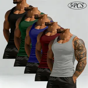 Men's Sleeveless Tank Top Pack of 5, Breathable Mesh Vest, Available in Multiple Colors, Summer Fashion Design Suitable for Various Sports and Outdoor Running Wears, 95% Polyester, 5% Spandex, Athletic Gym Clothing, Men's Upperwear