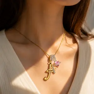 HIPUNK Women's Gold Initial Necklaces A-Z, 3-Layered Snake Chain Choker with Pink Heart Zircon Fashion Pendants, Adjustable Fit Valentine's Day Gift for Women, Heart Shaped Pendant