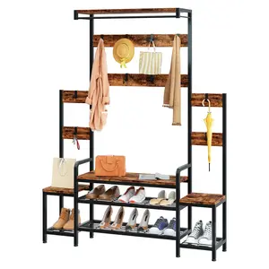 ANNWS Standing Shoe Hat Rack, Hall Tree with Bench and Shoes Storage, Entryway Furniture with Coat Shelf