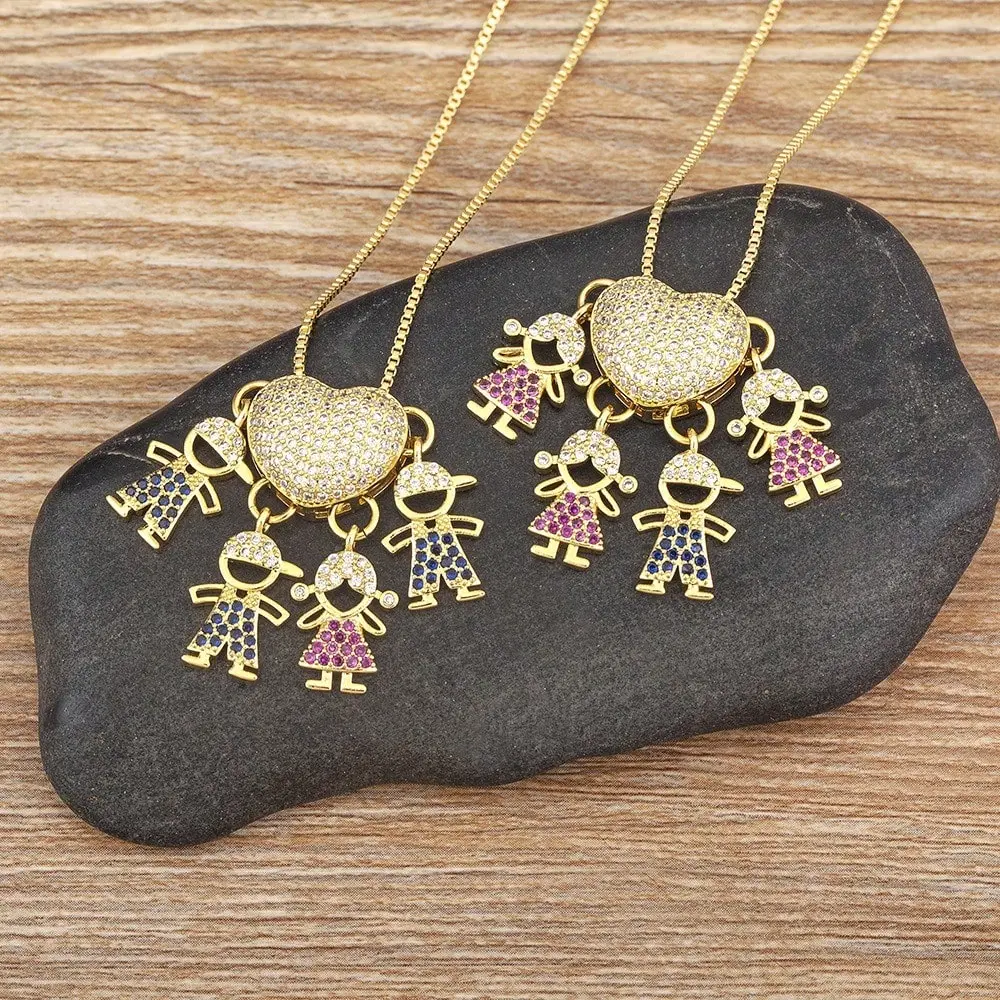 Newest Fashion Cute Boys And Girls Pendant Heart Shape AAA CZ Gold Plated Necklace Creative Jewelry Fine Party Birthday Gifts
