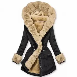 Cotton-padded Winter Women's Warm Coat Hooded Overcoat Fur Collar Cotton Jacket  detachable hood Long Sleeve Outerwear Fitted Basic Womenswear Tops Can be used with raincoat.