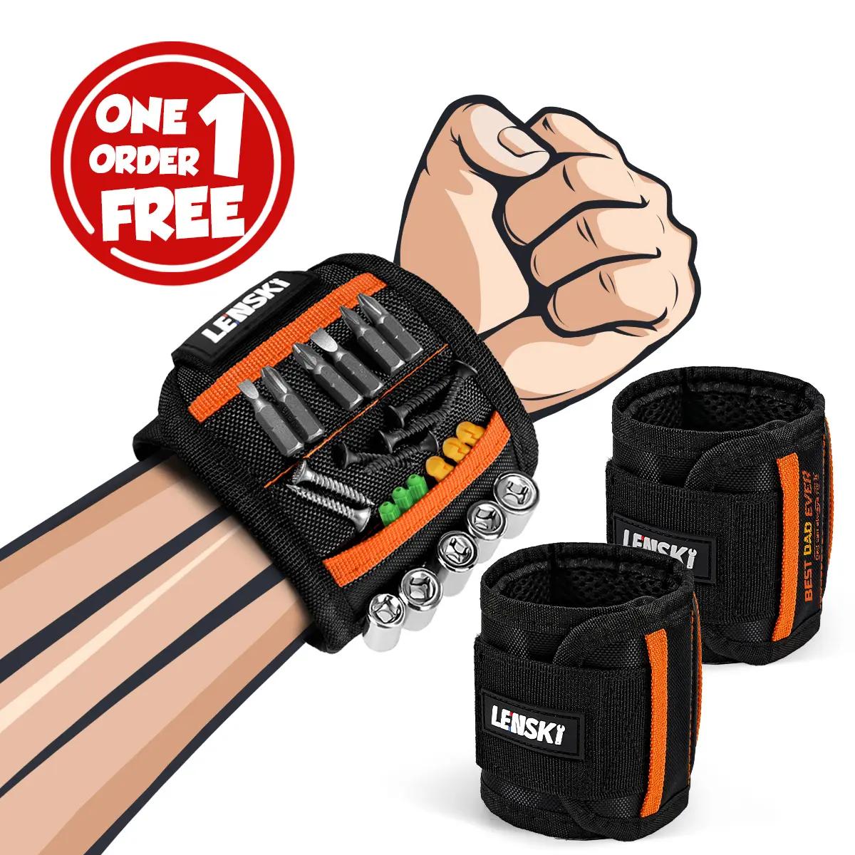 [1 Order=1 Free] 15pcs Magnets Magnetic Wristband for Men - Strong Tool Holder for Screws & Nails | Cool Gadget for Mechanic & DIY, Practical Father's Day Gift for Dad