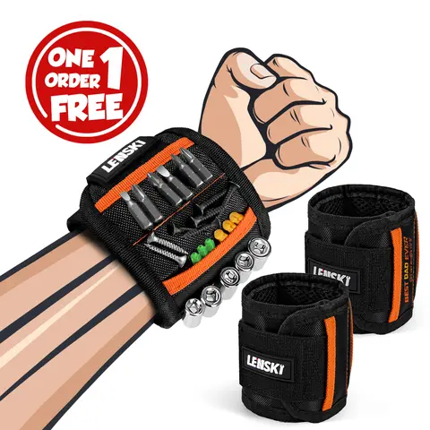 [1 Order = 1 Free] Magnetic Wristband for Men, 15 Strong Magnets Tool Holder for Screws, Nails & Bits, Hands-Free Tool Organizer for Mechanics, DIY, Woodworking & Home Repair, Christmas Gifts for Dad, Husband & Him
