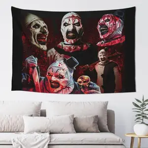 Horror Clown Characters Tapestry - Polyester Thriller Wall Hanging for Bedroom & Living Room Decor, Horror Movie Themed Banner