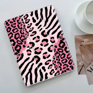 Leopard Zebra Pattern Three-Tier Stand iPad Case, Tablet Protective Cover, Transparent Acrylic Back, Pencil Slot & Charger Port, Fits iPad 7.9/10.2/10.5/10.9/11/12.9 inch, Shock-resistant Full Cover Protective Case Suitable for Offices Schools Homes