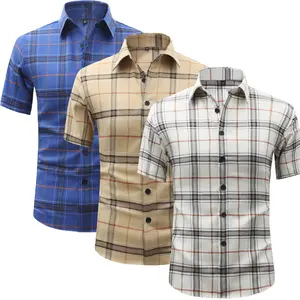 3-pack — Classic men’s plaid short-sleeve shirt — Plaid series; a stylish, casual single-breasted open-front top with a turned collar, suitable for summer wear. The fabric is soft and skin-friendly, easy to care for, and comfortable to touch.