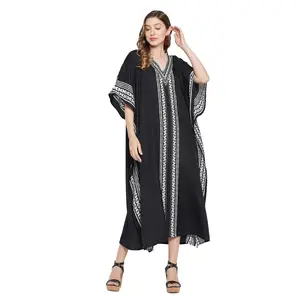 Gypsie Blu Striped Print Kaftan for Women Polyester Caftan Dress Kimono Sleeve Plus Size Beach Maxi Dresses
