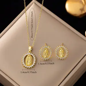 18K Gold Plated Virgin Mary Necklace & Earrings Set