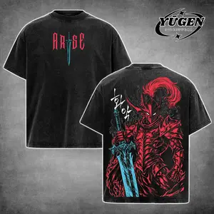 [Yūgen Store] Igris Solo Leveling Vintage Washed Oversized T-Shirt & Hoodie – Shadow Knight Commander Anime Graphic, Absolute Loyalty Silent Blade Design, Heavyweight Cotton Unisex Streetwear