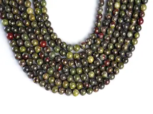 Natural Dragon Blood Jasper Gemstone Round Smooth Beads String 15.5 Inches Long 4/6/8/10 MM for Jewelry Making and Crafting - AS & JG