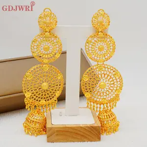 Nigerian Big Drop Earrings For Women Dubai Gold Color Long Tassels Earring Wedding African Jewelry Hawaiian Ethiopian Party Gift