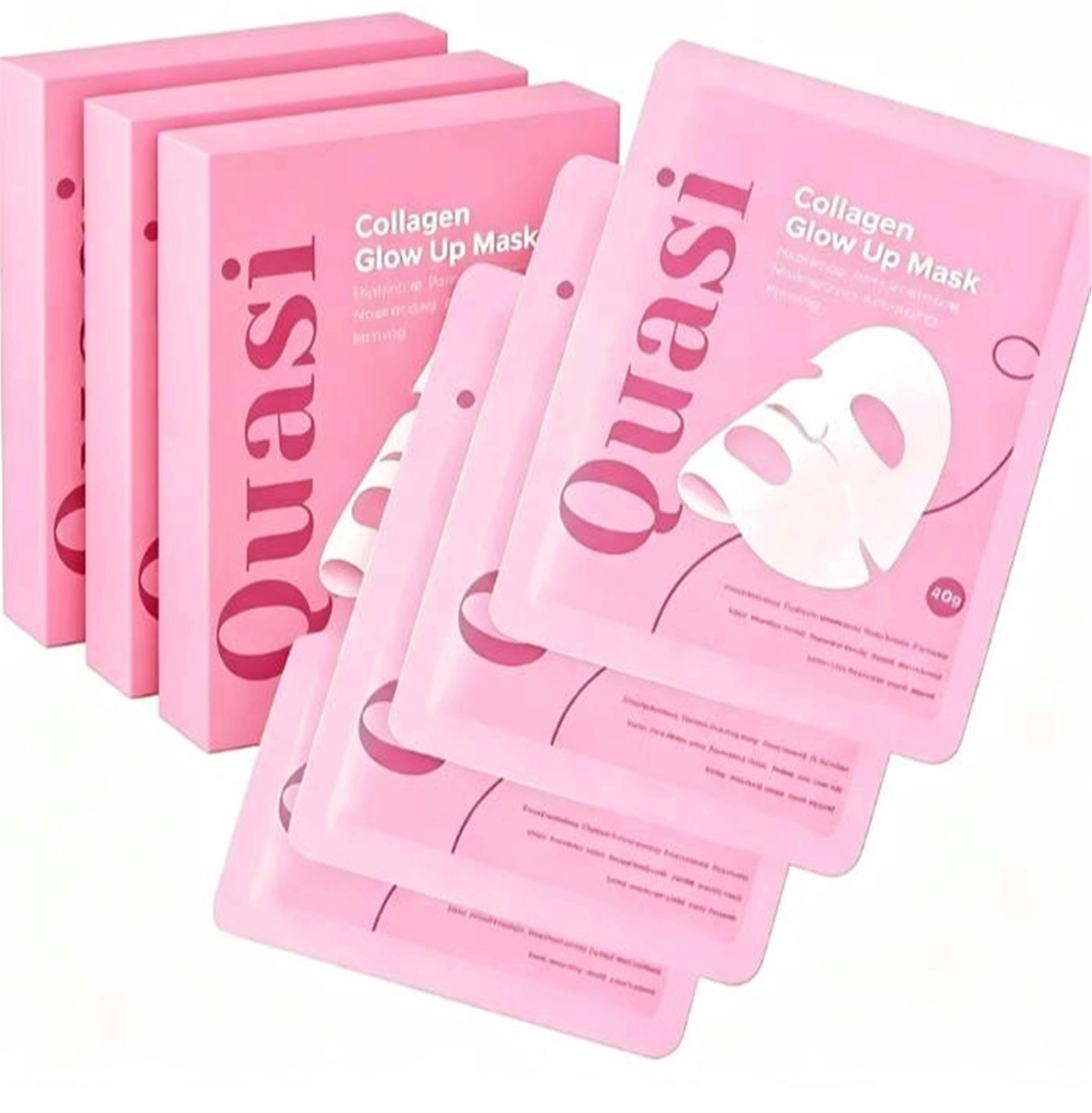 3 Boxes Quasi Collagen Glow Up Mask 2.0, BioCollagen Face Mask NAM, Firm Skin Deep HydratingMasks for Wrinkle Reduction and PoreMinimization - Glow like Glass Skin (4Pcs/1Box) #Sohochic