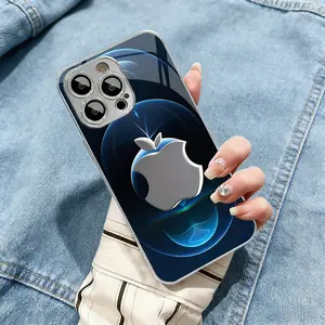 Technology-inspired Blue Gradient Metal Double-cut Apple Pattern Electroplated TPU Phone Case with Lens Protection |   Fits iPhone 11/12/13/14/15/16/17 Pro/Pro Max/Plus/16e |   Premium Shockproof Slim Tech-Style Cover