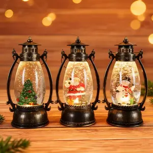 Christmas Glowing Handheld Oil Lamp Decoration, Crystal Ball Snowfall Light, Santa Claus Snowman Ornament for Office Desk Room Decor