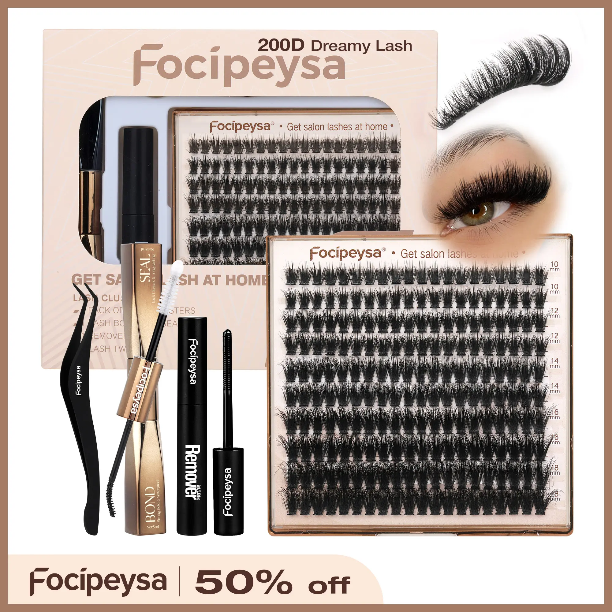 Focipeysa Dreamy Volume Lash Clusters | 200D Lash Clusters | Resuable  Clusters Lashes | Beginner Friendly | D Curl DIY Cluster Lashes for Flawless Makeup | Salon-Level Volume Lash Extensions at Home