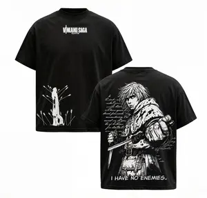 Men's Vintage Distressed Vinland Saga Thorfinn Printed Oversized Cotton Tshirt - Unisex Graphic T Shirts, Festive Casual Short-Sleeve Menswear Tops