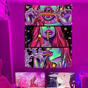 Hippie Wall Big Tapestry Wall Hanging Psychedelic Smoke Cool Girl Art Mystic Kawaii Room Decor Mandala Yoga Picnic Mat Sheet