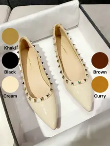 Women's Pointed Toe Flat Shoes, Rivet Design Low Heel Casual Footwear, Comfortable Soft Sole for Commuting Shopping Travel