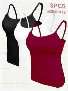 3-Pack Modal Camisole Tank Top with Chest Pads Basic Versatile Solid Color Layering Shirt for Women S-XXL