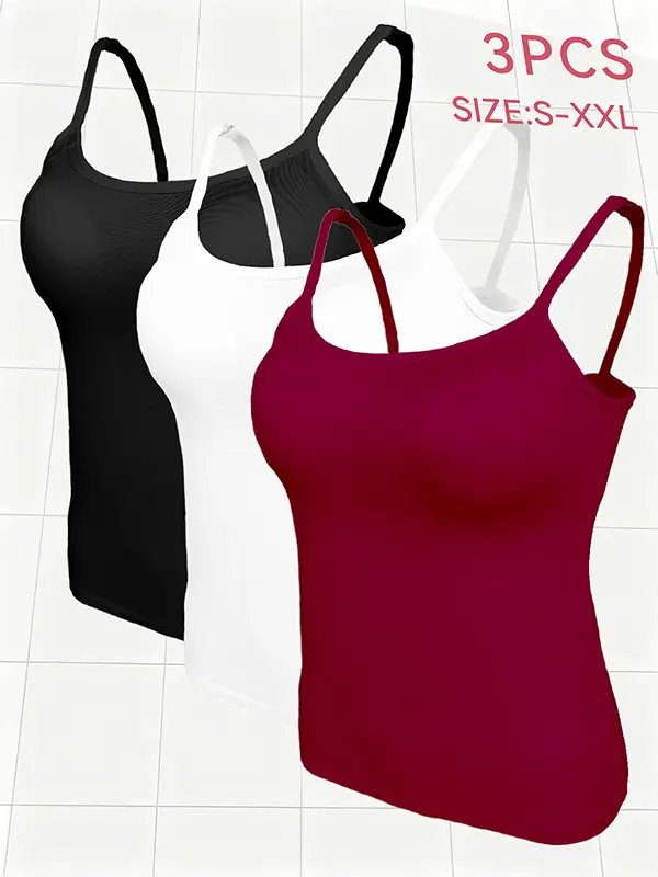 3-Pack Modal Camisole Tank Top with Chest Pads Basic Versatile Solid Color Layering Shirt for Women S-XXL Colorblock Tank Top Sleeveless