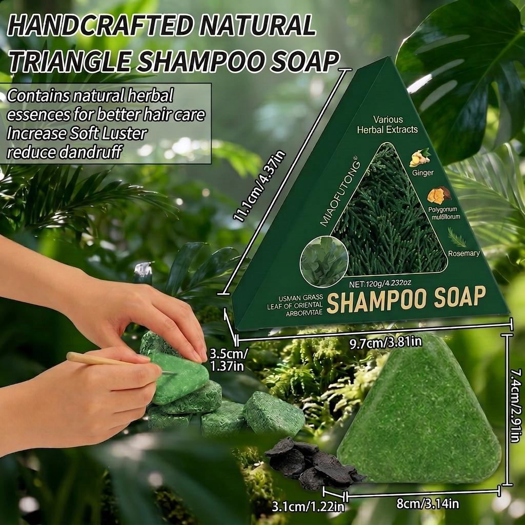 Nature Triangle Shampoo Bar Nature Seven Green Soap Shampoo Usman Grass for Healthy Hair Growth Calming Strengthens Hair Reduces Loss for Women & Men