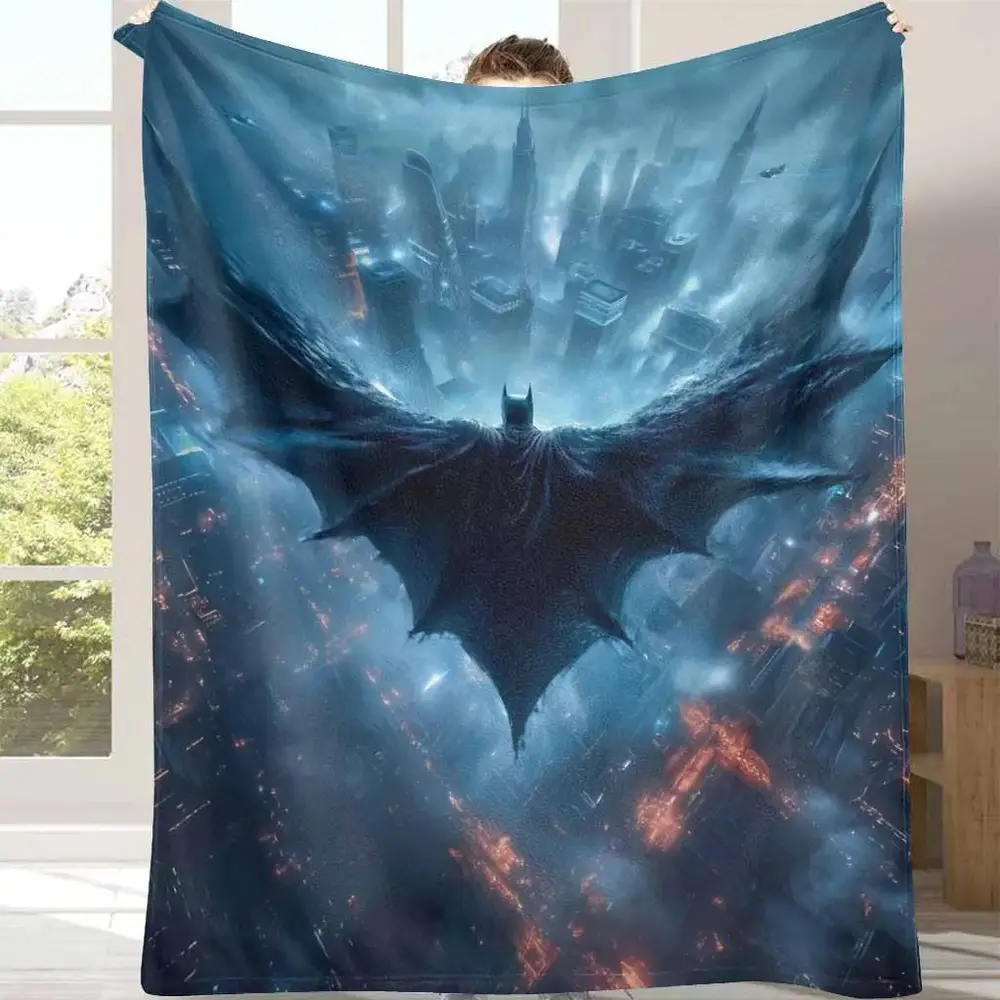 Classic Dark Hero Cityscape Night Wing Silhouette Flannel Throw Blanket - Soft, Warm, Lightweight, Breathable, Wrinkle-Resistant, Durable, Fade-Resistant - All Seasons Bedding for Bedroom, Living Room - Christmas, Thanksgiving, Birthday Gifts
