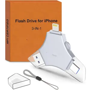 USB 3.0 Flash Drive for  256GB: MFi Certified 3in1 External Memory Photo Keeper Storage Stick for Picture/Video/Data Saver/Backup High Speed Thumb/Jump/Hard Drive for iPad/Android/PC -Grey