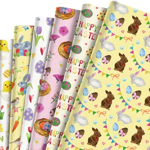 12 pcs Easter Day Chicken Egg Rabbit Pattern Gift Wrap Paper Folded Flat Craft Paper Wrapping Paper for Spring DIY Crafts Gift Packing