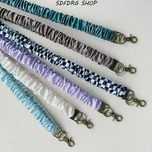 Women's Fabric Scrunchie Wrist Lanyard Keychain, Stretchy Key Holder Bracelet with Rotatable Clasp for Keys ID Badge, Hands-Free Portable Accessory for Work Travel