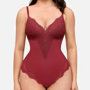 FeelinGirl Valentine's Day Sexy Low-back Ultra-versatile Lace Bodysuit Tops Comfort Womenswear Sleeveless Nylon Valentine's Day Gift