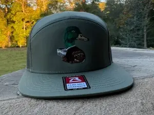 River Rags R168 7 Panel Solid Loden Embroidered Mallard Flat Bill Snapback Hat with Adjustable Closure Unisex Contemporary Style Tough and Durable