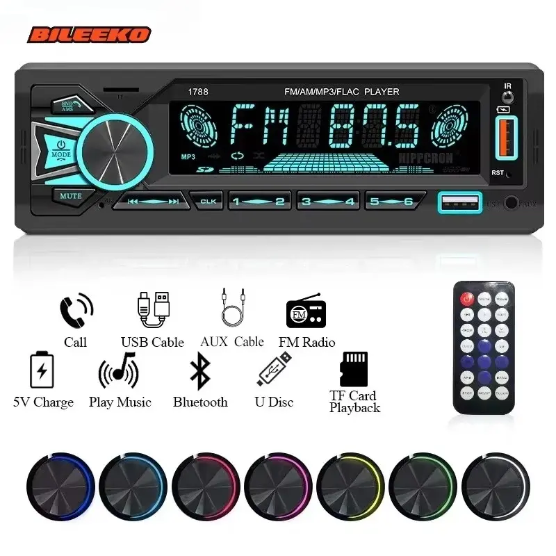 Universal Single-Disc Car Radio, 7-Color Backlight Ambient Light, Lossless Sound, Supports Fm/TF/USB/aux, Direct Upgrade for Old Cars, Auto Radio, Car Audio