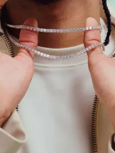 Rhinestone Decorated Tennis Chain Necklace, Hip Hop Necklace for Party, Daily Clothing Decor, Trendy All-match & Exquisite Jewelry for Birthday Gift, Cuban Link Chain