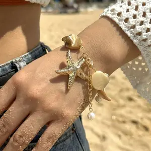 Bohemian Beach Style Bracelet For Women Gold Color Big Starfish S Conch Charm Bangle Girls Summer Vacation Jewelry Accessory