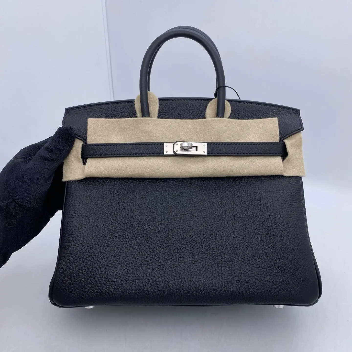 Pre-owned HERMÈS Birkin 25 Black Togo Leather Palladium Hardware G‑Stamp Handbag 2604906