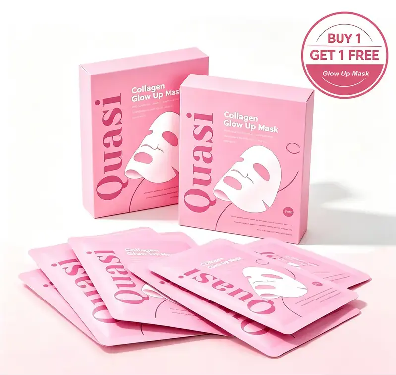 [Buy 1 Get 1 Free] Quasi Collagen Glow Up Mask 2.0, BioCollagen Face Mask, Firm Skin Deep HydratingMasks for Wrinkle Reduction and PoreMinimization - Glow like Glass Skin (4Pcs/1Box)  #Sohochic