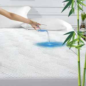 GRT Cooling Waterproof Bamboo Mattress Pad with Fitted Sheet, 3D Air Fiber Cooling Mattress Cover Breathable Ultra Soft, Silent & Breathable, Ideal for Bedroom & Home Use