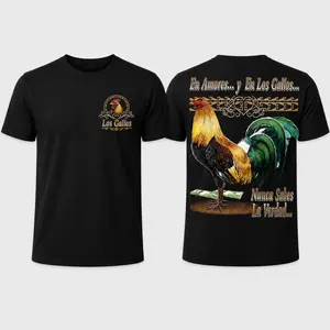 Los Gallos Mexican Rooster Graphic T-Shirt, Chicano Cockfighter Streetwear Tee, Gallero Cultura Black Shirt, Vintage Mexican Pride Rooster Back Print Apparel for Men Women